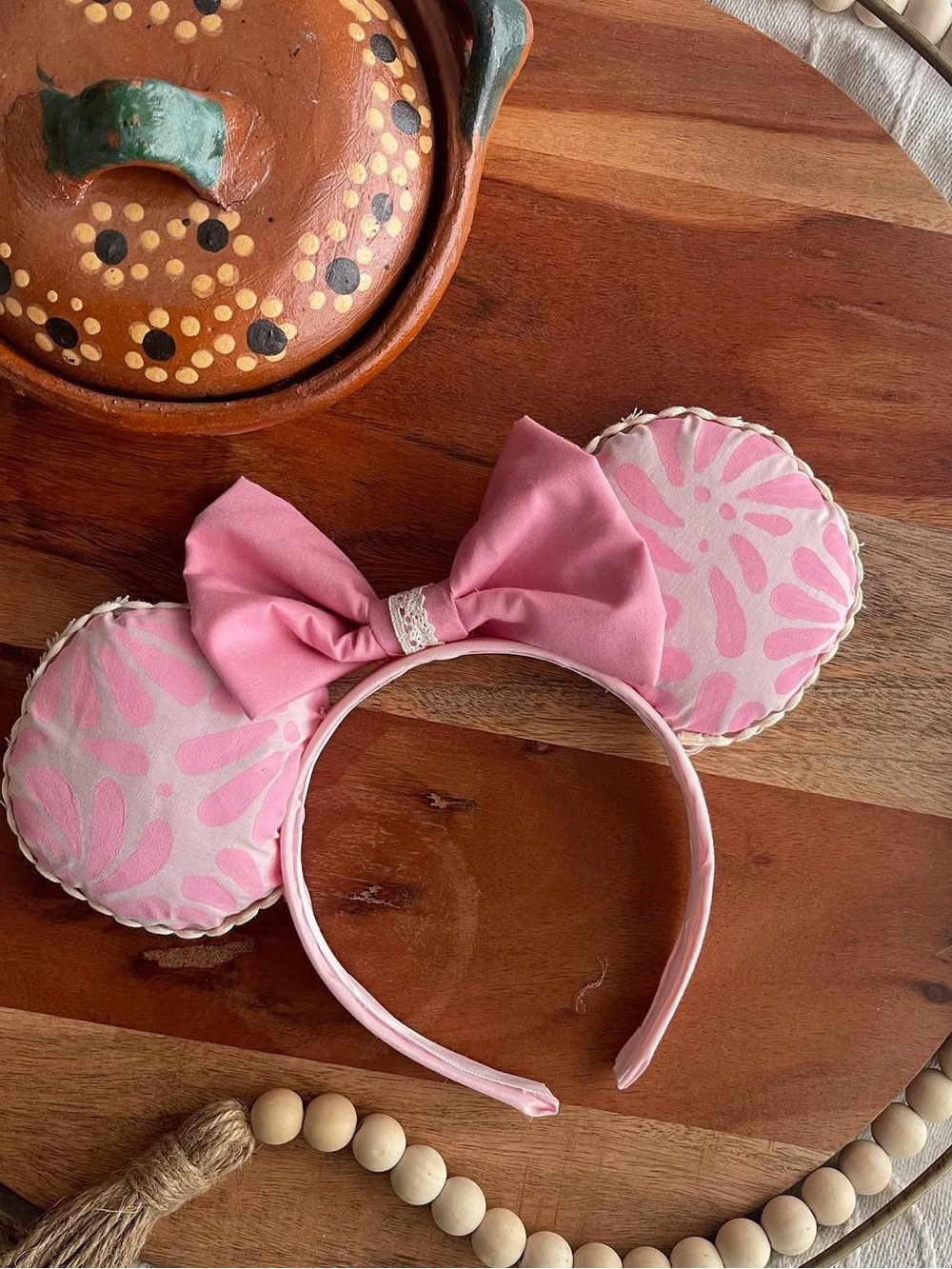 Talavera inspired Pink Bow Minnie Ear Headband